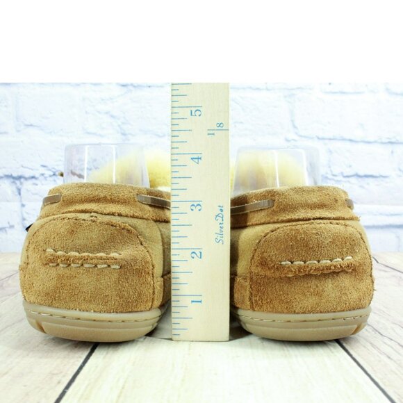 LL Bean Brown Suede Wicked Good Shearling Lined Moccasin Slippers Size 13 M - Picture 6 of 9